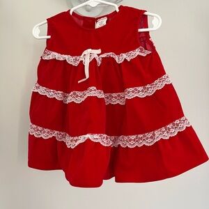 Vintage 90’s Girls Dress Red With Lace Trim Holiday Dress